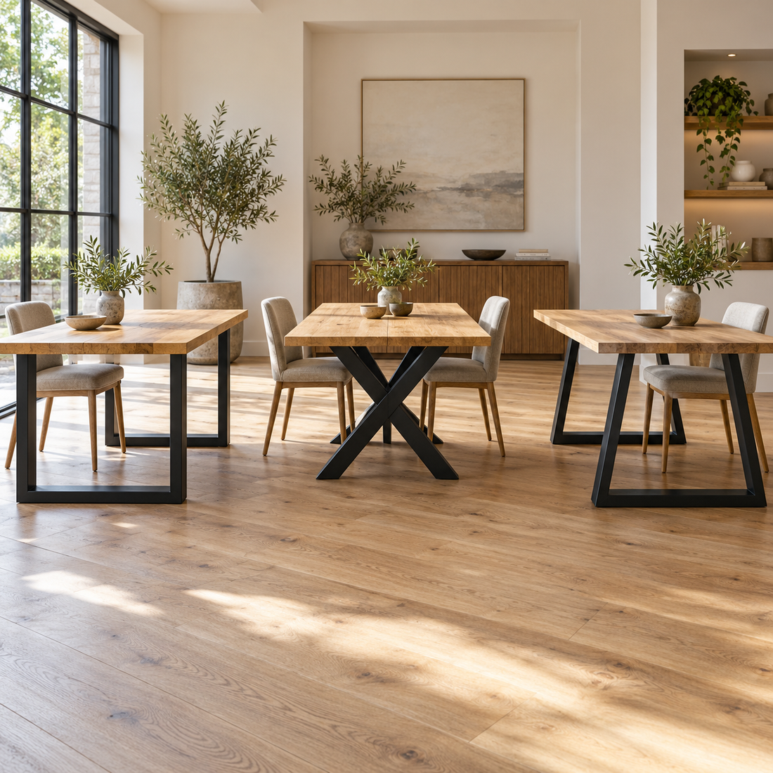 U, X or trapezoid table legs: which shape gives better seating space?
